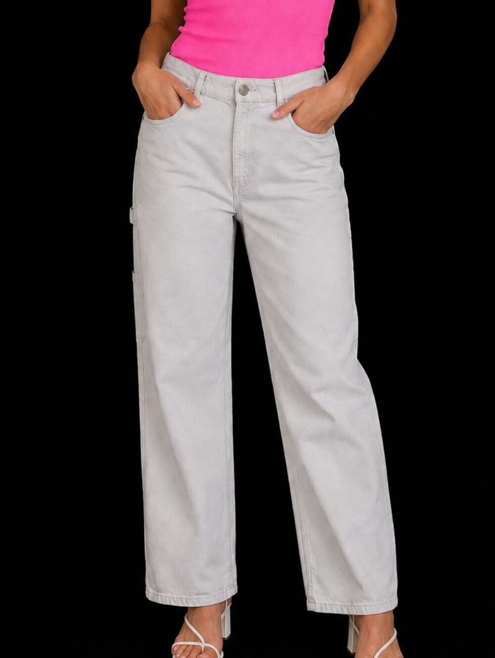 Zara Carpenter Utility Jeans Relax Blue Light Wash Denim Cotton Women Size 10